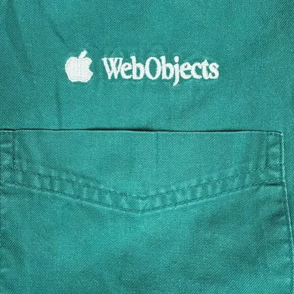 Vintage 90s Apple WebObjects Employee‎ Shirt XL Green Button Down Logo macintosh